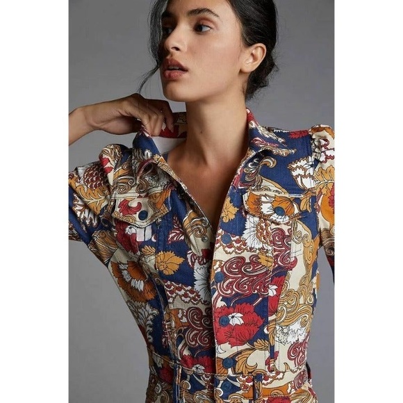 MOTHER Puffy Wrapper Floral Denim Jumpsuit - Picture 4 of 12
